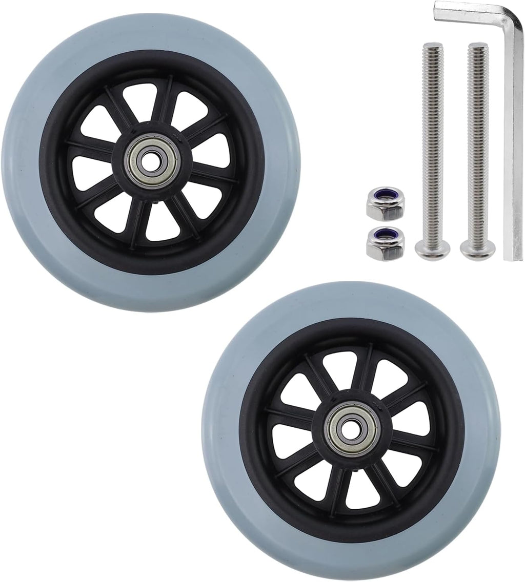 5 Inch Rubber Wheelchair Replacement Front Wheels, 2 Pcs Replacement Wheelchair Front Wheels with Screw Accessories for Wheelchairs, Rollators, Walkers (Black and Gray)