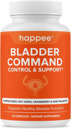 Happee Bladder Control Supplement for Women & Men - Pumpkin Seed Extract, Soy Germ, Saw Palmetto & Cranberry Blend - Bladder Support for Urinary Frequency, Leaks & Urgency - 60 Capsules