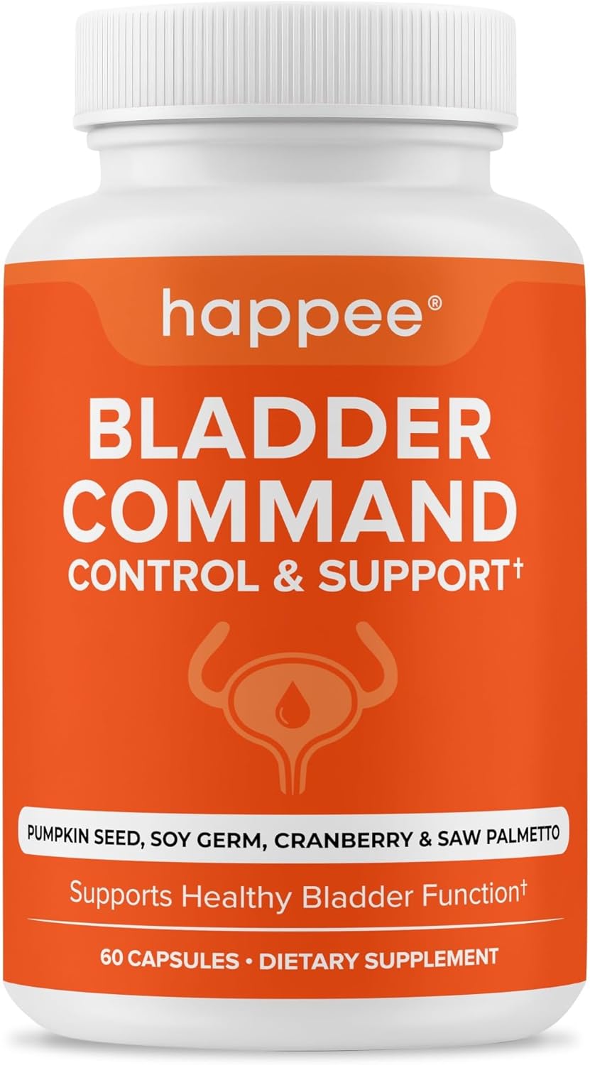 Happee Bladder Control Supplement for Women & Men - Pumpkin Seed Extract, Soy Germ, Saw Palmetto & Cranberry Blend - Bladder Support for Urinary Frequency, Leaks & Urgency - 60 Capsules