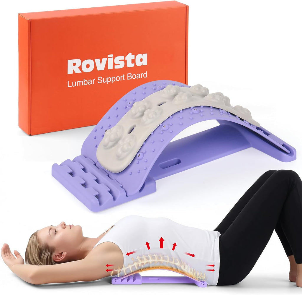 Premium Back Stretcher for Lower Back Pain Relief – 4-Level Adjustable Lumbar Support Board with Soft EVA Massage Strip – Durable & Portable Back Cracker to Release Tension and Reset Your Day (Purple)