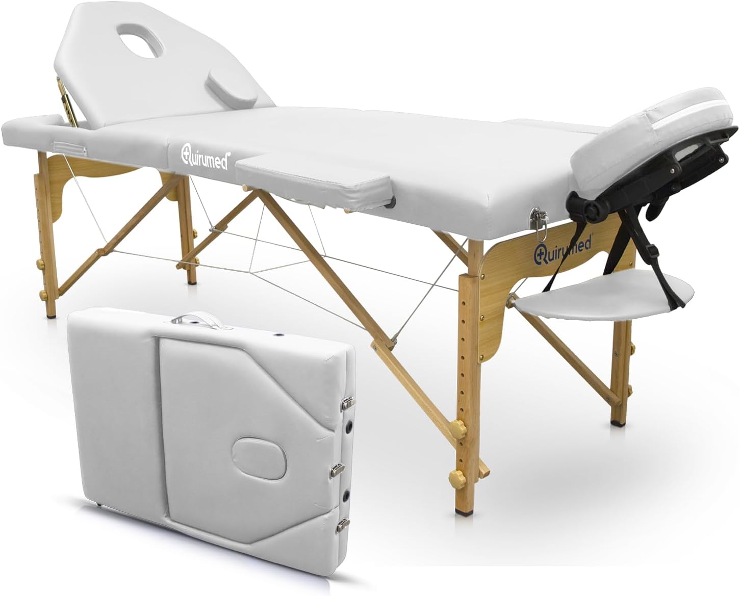 Elite Folding Wooden Massage Table, White, 194 x 70 cm, Leatherette, Portable, Foldable backrest, Removable headrest, Face hole, Adjustable height, up to 150 kg
