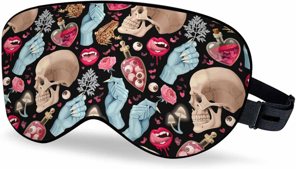 Goth Skull Sleep Eye Mask Halloween Mushroom Vampire Magic Witch Witchcraft Men Women Sleep Mask with Adjustable Strap Eye Cover Eye Shade for Travel, Nap,Meditation