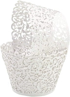 100pcs Cupcake Wrappers Artistic Bake Cake Paper Cups Little Vine Lace Laser Cut Liner Baking Cup Muffin Case Trays for Wedding Party Birthday Decoration (White)