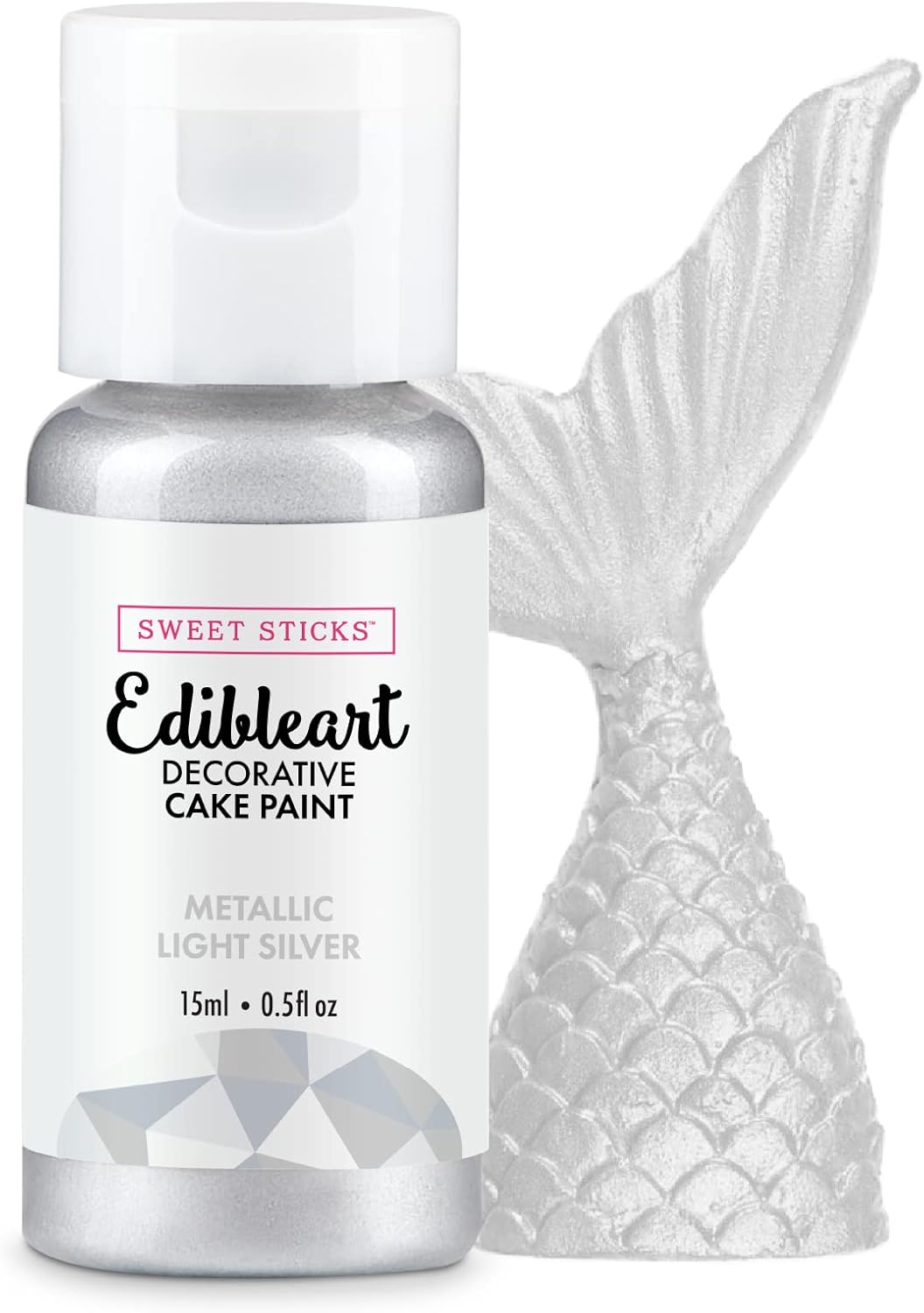 Sweet Sticks Edible Art Decorative Cake Paint 0.5 Ounce (15 Milliliters), Metallic Light Silver