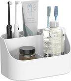 Countertop Toothbrush Holders for Bathrooms, Plastic Toothpaste and Electric Tooth Brush Holder Storage Caddy Stand for Shower, 5 Slots Cute Kids Bathroom Counter Organizer for Vanity, White