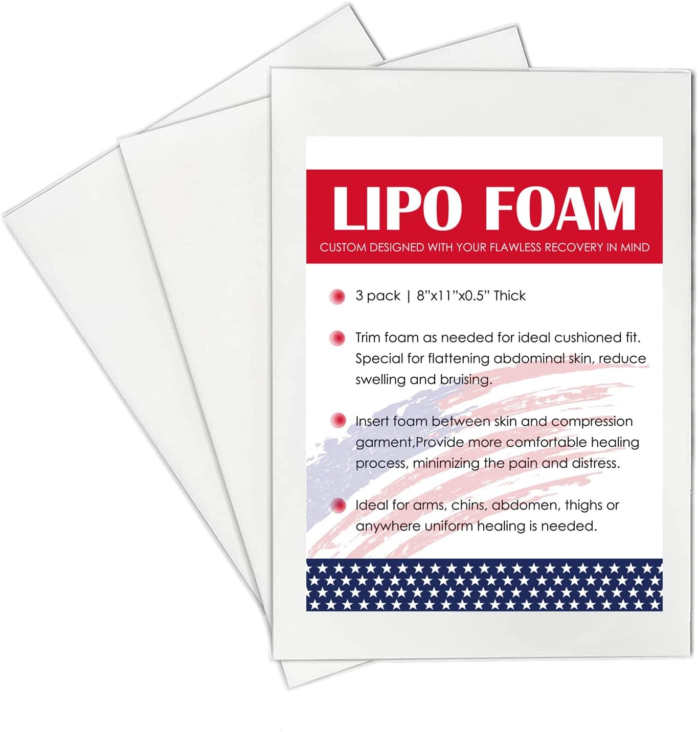 3 Pack Lipo Foam Pads - Post Surgery Ab Board Liposuction Surgery Flattening Abdominal Compression Lipo Foam Sheets 8" x 11"
