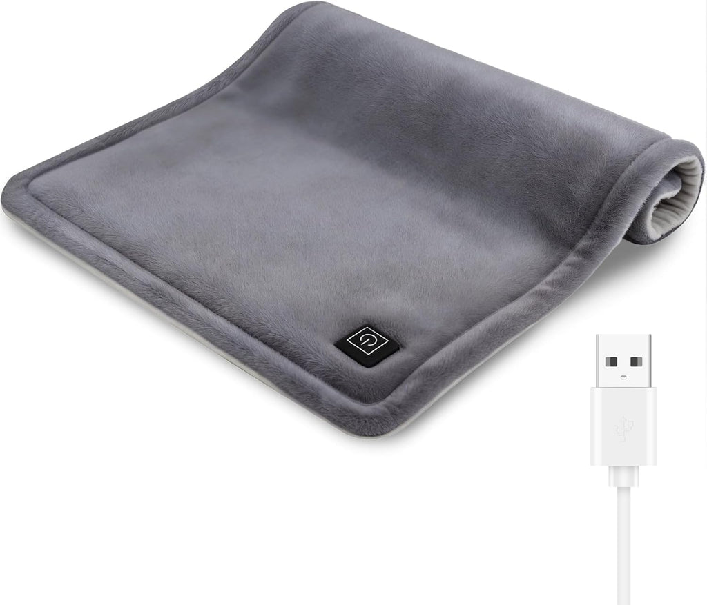 USB Heating Pad for Travel Warmth Outdoors, 5V Small Heated Pad FSA Eligible HSA Non-Rechargeable Heat Therapy for Pain Relief Abdomen Cramps, 3 Heat Settings & Auto Off (16"x 12") Gray