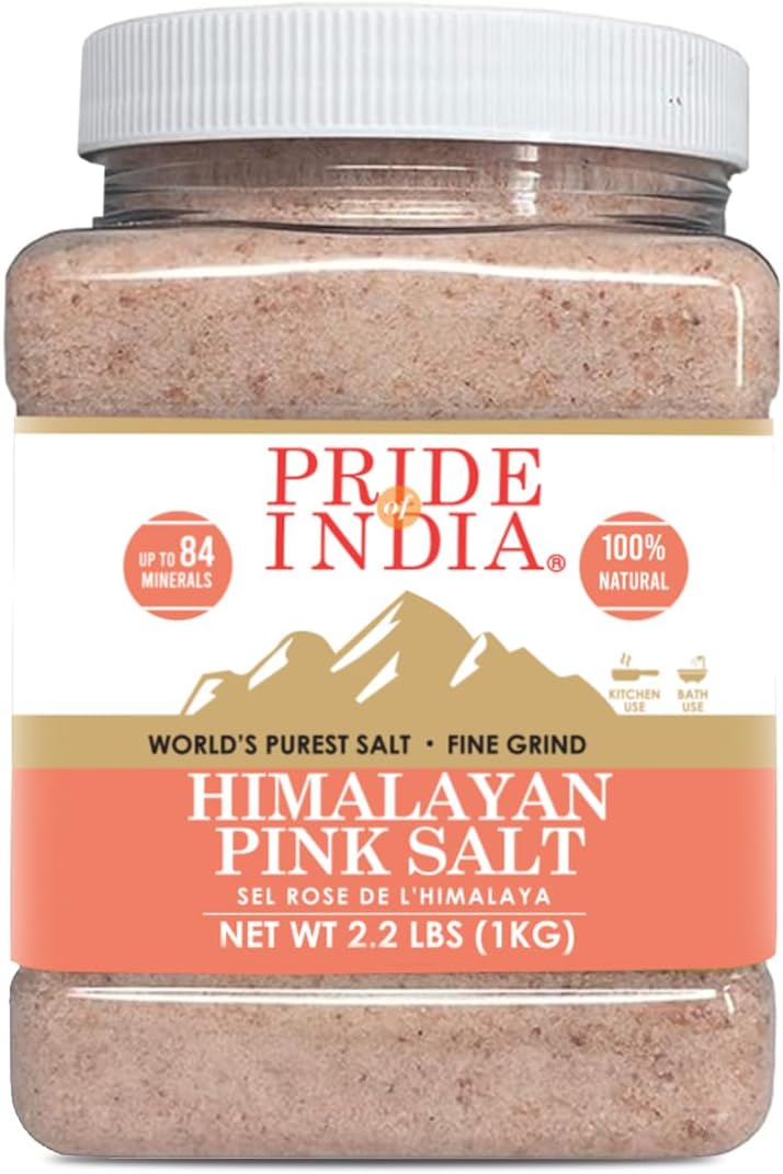 Pride Of India - Pure Himalayan Pink Salt - Enriched w/ 84+ Natural Minerals, Fine Grind 2.2 Pound (35.2 oz.) Jar - Himalayan Salt, Himalayan Pink Salt, Pink Himalayan Salt, Grind Salt, Pure Rock Salt