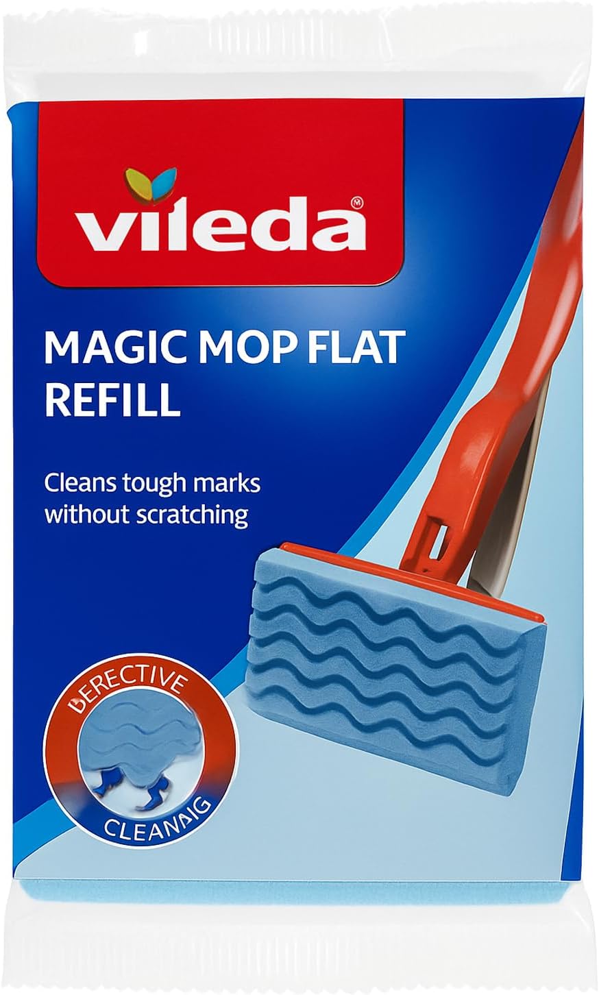 Vileda 3 x Magic Mop Flat Refill, Sponge, Blue,