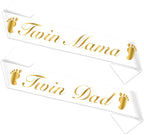 Twin Mama Dad Sash Set, Two Little Cuties Baby Shower Decorations Golden He or She Neutral Twins Gender Reveal Newborn Party Photo Props for Future Mom Daddy