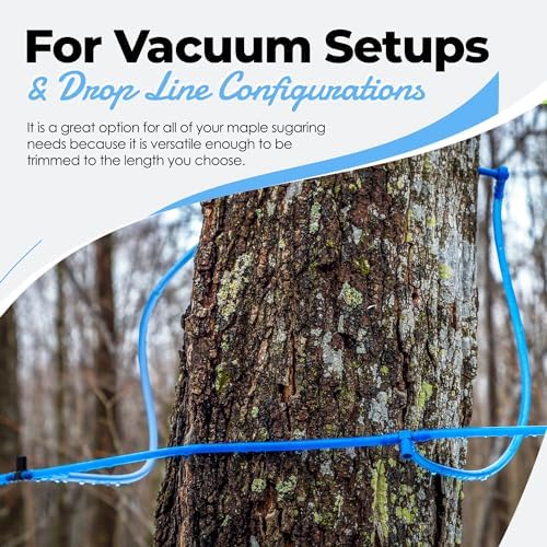 5/16” x 500’ Food Grade Hose Semi-Rigid Maple Syrup Tubing or Birch Sap Syrup Tree Tapping - 5/16 Maple Syrup Tubing Rated for use for 15 Years Made in Canada, Transparent Blue
