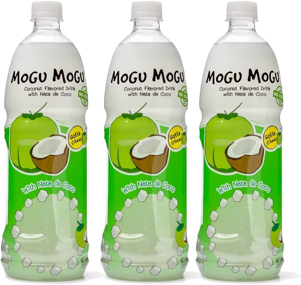 [Pack of 3] [Free Measuring Spoon] Mogu Mogu Juice with Nata De Coco - 33.8 Fl Oz Large Family Size (Coconut), 320 ml