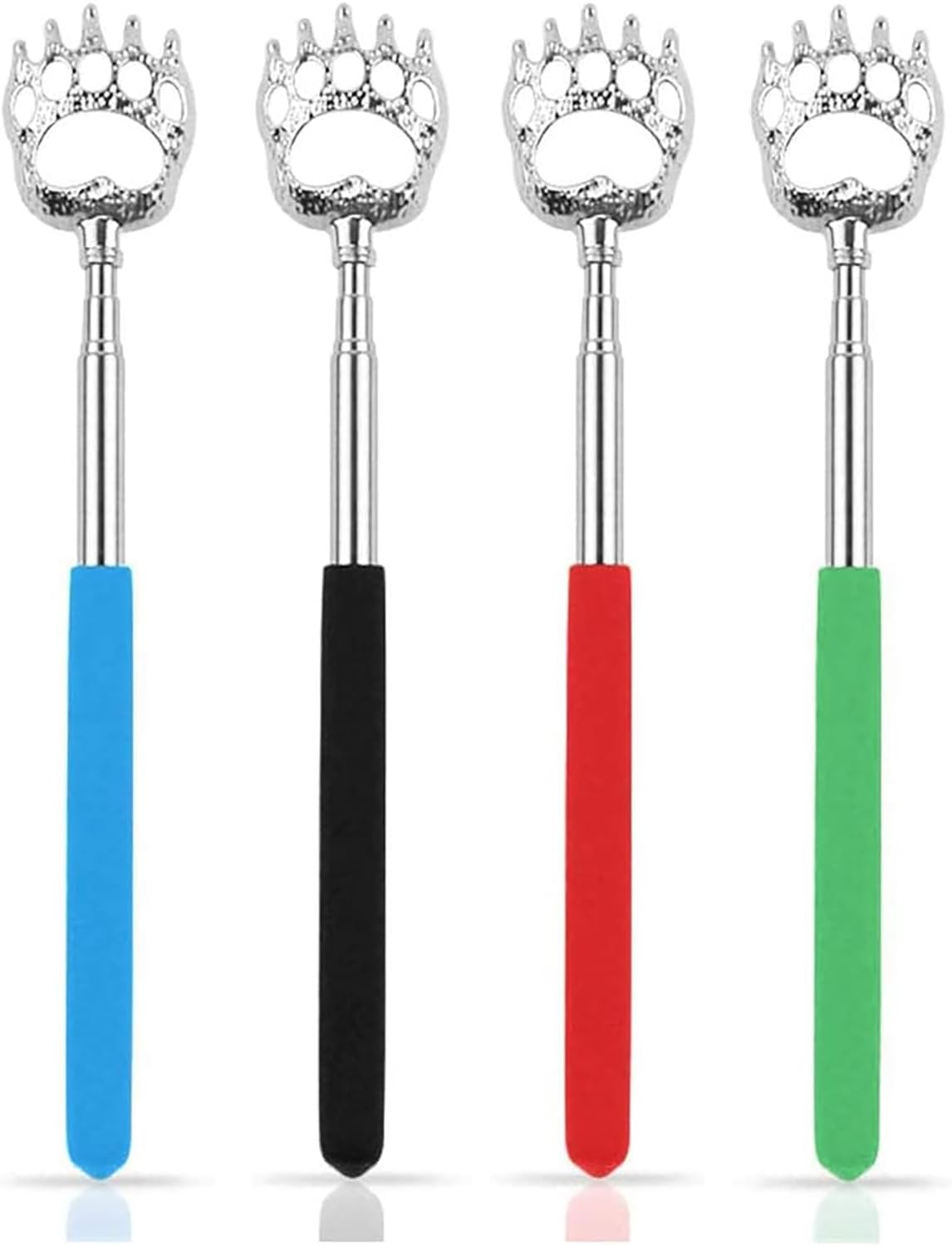 4 Pcs Extendable Back Scratchers, Telescoping Back Scratchers, Hand Massager Backslap with Rubber Handles, Black, Blue, Green, Red Color