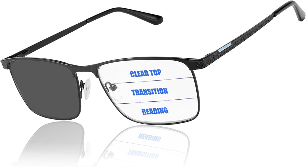 Photochromic Progressive Reading Glasses for Men | Blue Light Blocking Multifocal Readers for Computer & Reading