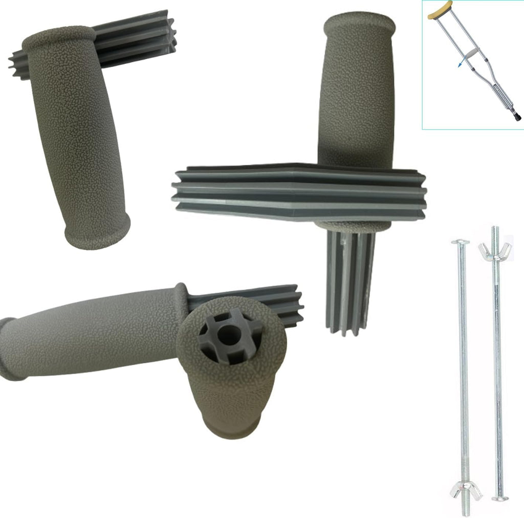 4 Set Crutch Handle Replacement with Mount Bolts Screws Rubber Hand Grips Kit for Aluminum Crutches Underarm Walking Aid Folding Under Arm Crutches