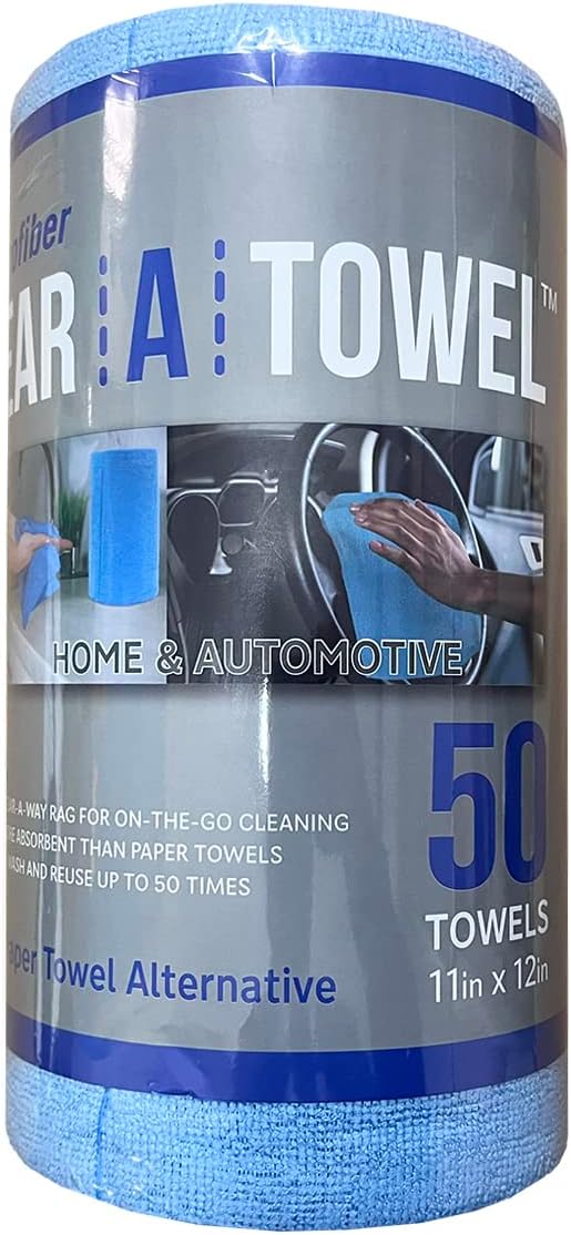 Eurow Microfiber Tear-A-Towel Cloth Roll, Reusable Paper Towel Alternative, Washable Up to 50 Times, Lint-Free, Streak-Free, for Kitchen, Auto, Home, Garage, Cleaning & Drying, 11"x12", 50-Pack, Blue
