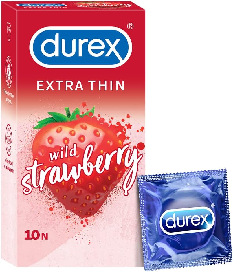 Durex Extra Thin Wild Strawberry Flavoured Condoms for Men - 10s