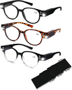 3 Pack Lighted Reading Glasses Bright LED Readers with Lights Reading Glasses with Light and Magnifying Blue Light Blocking Glasses for Men Women Eyeglasses Lighted Magnifier Nighttime Reader+1.5