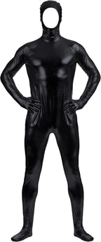 Aniler Men's and Women's Shiny Metallic Open Face Zipper Stretchy Zentai Bodysuit