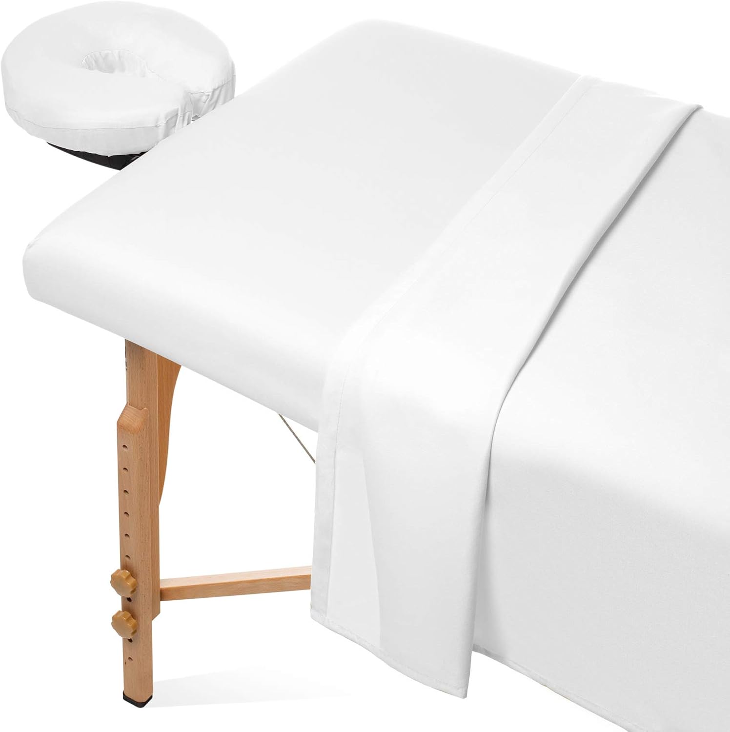 Saloniture 3-Piece Microfiber Massage Table Sheet Set - Premium Facial Bed Cover - Includes Flat and Fitted Sheets with Face Cradle Cover - White