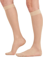 2 Pairs Sheer Compression Socks for Women - 15-20 mmHg Knee High Sheer Compression Stockings for Support Circulation Swelling Edema Work Office Travel, Beige, Medium