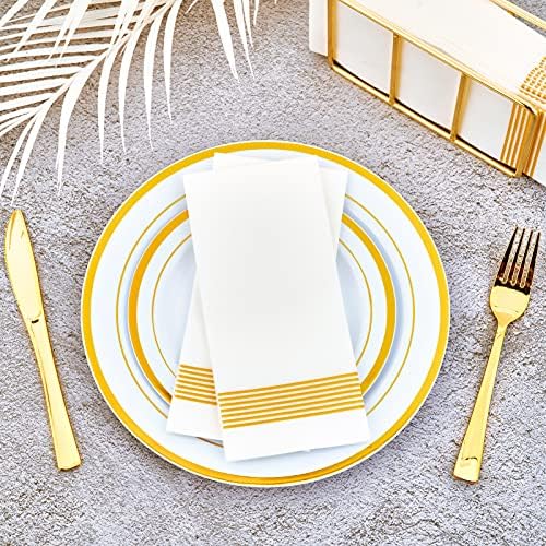 LITOPAK 200 Pack Paper Hand Towels for Bathroom, Striped Gold Paper Napkins Disposable, and Guest Towels Disposable for Bathrooms, Party, Wedding or Events