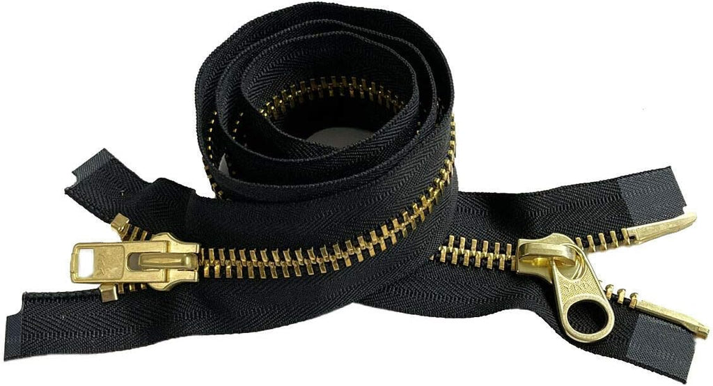 YKK #10 Extra Heavy Duty Brass Parka "2-Way" Dual Separating Jacket Zipper - Choose Your Length - Color: Black - Made in The United States (1 Zipper Per Pack) (26" Inches)