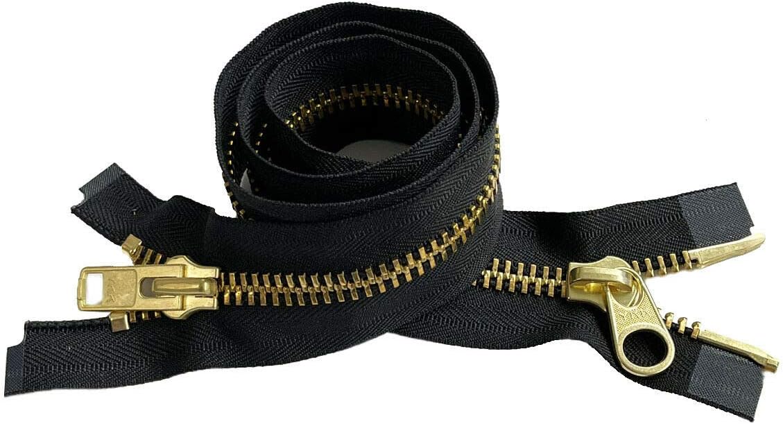 YKK #10 Extra Heavy Duty Brass Parka "2-Way" Dual Separating Jacket Zipper - Choose Your Length - Color: Black - Made in The United States (1 Zipper Per Pack) (26" Inches)