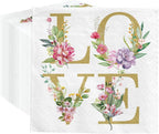 PAW - 100 Pack Love Cocktail Napkins 5'' x 5'', Disposable Beverage Napkins with Floral Love Motive, Paper Towels for Wedding, Birthday, Bridal, Party, Decoupage, Decorative Supplies