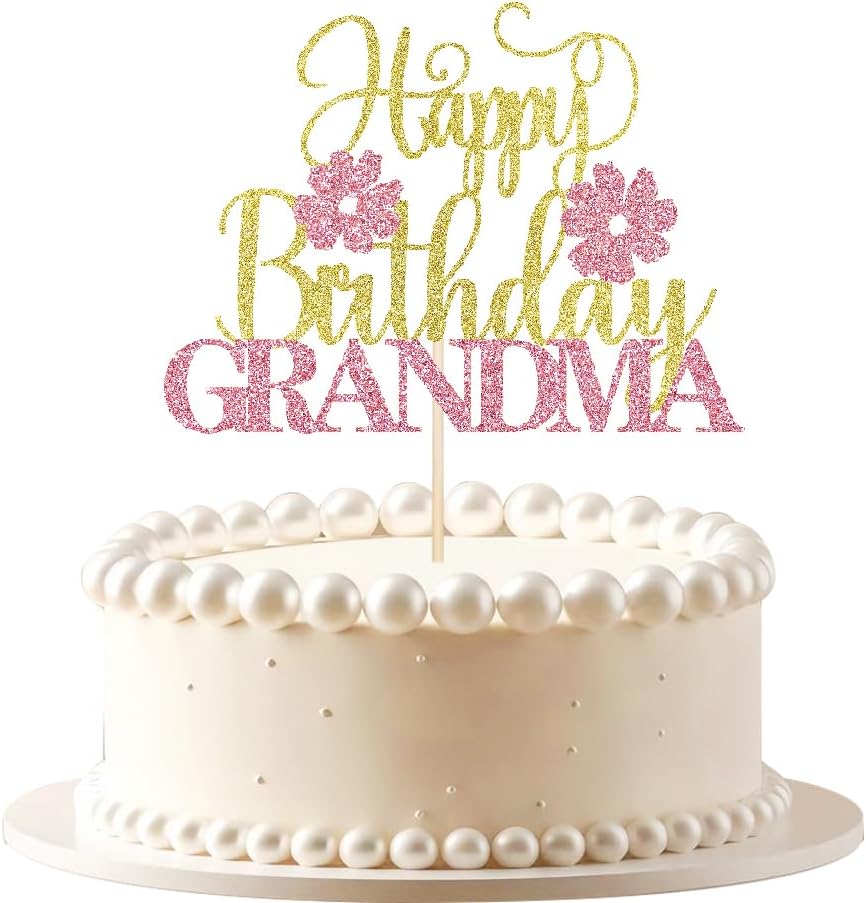 Grandma Happy Birthday Cake Topper,Gold pink Glitter Grandma/Granny Cake Decoration
