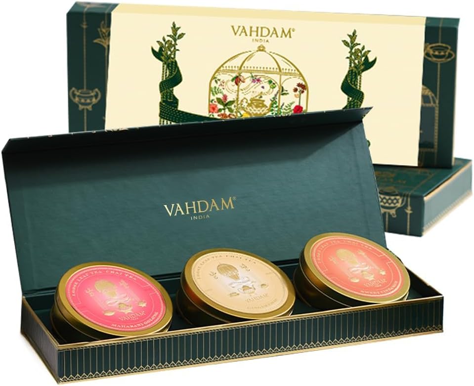 VAHDAM, Oprah's Favorite Tea Gift Set | 3 Premium Chai Teas in Golden Tin Caddy Gift Box | Exotic Chai Tea Blends | Gluten Free, Non GMO | Gifts for Men And Women