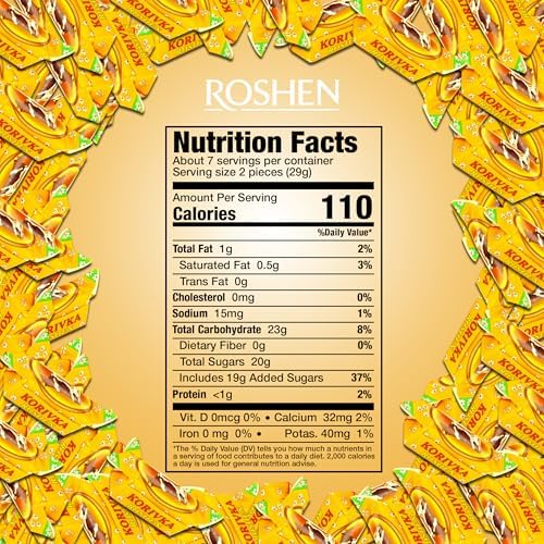 Roshen Korivka Milk Fudge Candy, 7.23oz (205g), Approx. 14 Pieces, Ukrainian Non-Glazed Dairy Fudge with Sugary Crust & Creamy Liquid Filling, Individually Wrapped - Pack of 1