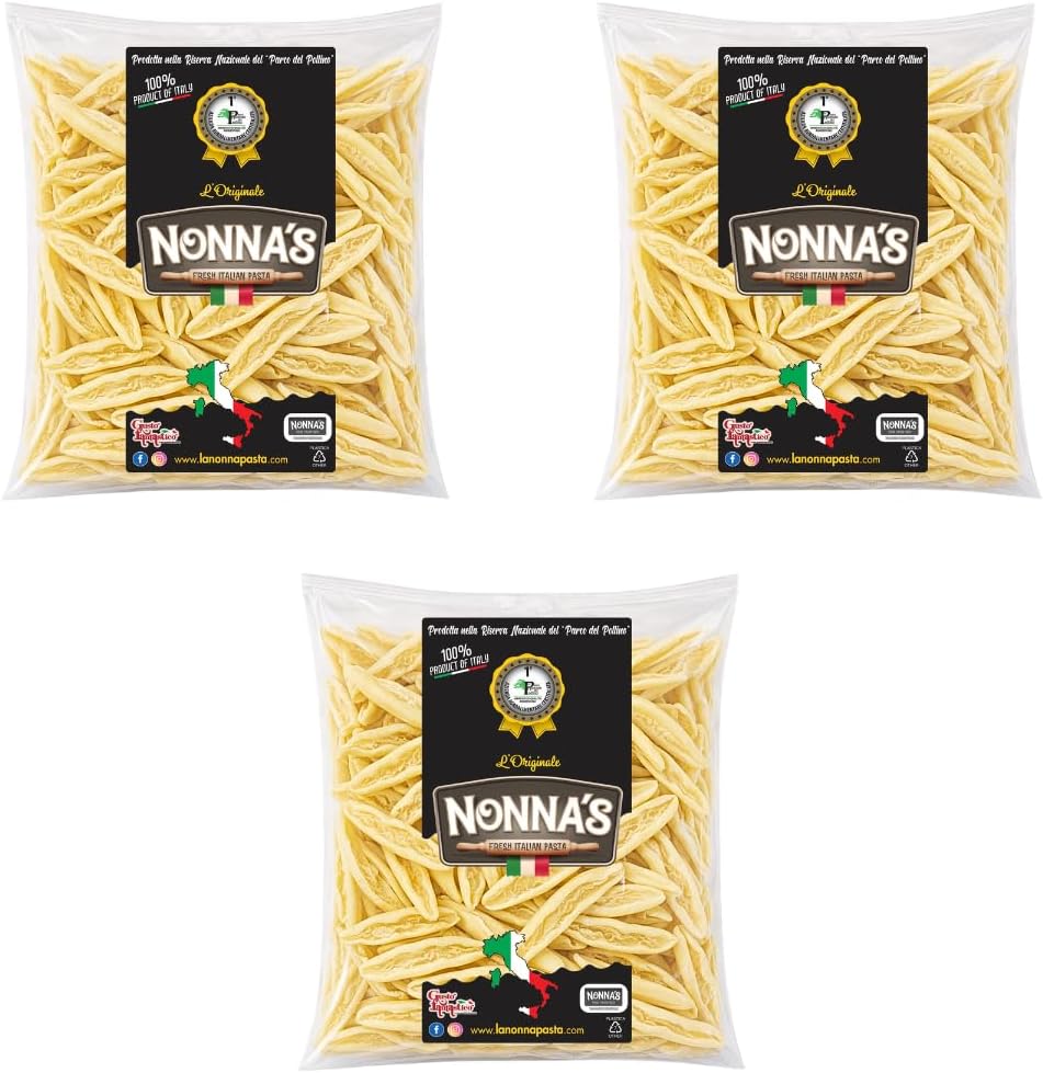 Nonna’s Handmade Authentic Imported Italian Fresh Cortecce Pasta – Ready to Cook Traditional Curved Pasta 500g (17.6 oz) 3 Pack
