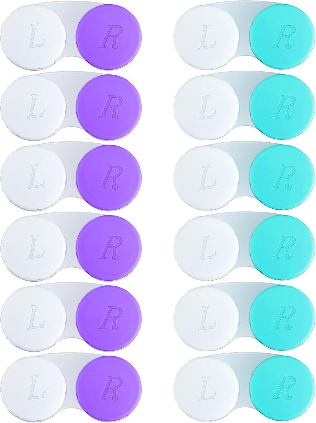 12PCS Contact Lens Case, Contact Lens Box Left/Right Eyes Holder Container, Outdoor Mini Contact Lens Soak Storage Kit for Travel&Home.(6Purple+ White, 6Green+ White)