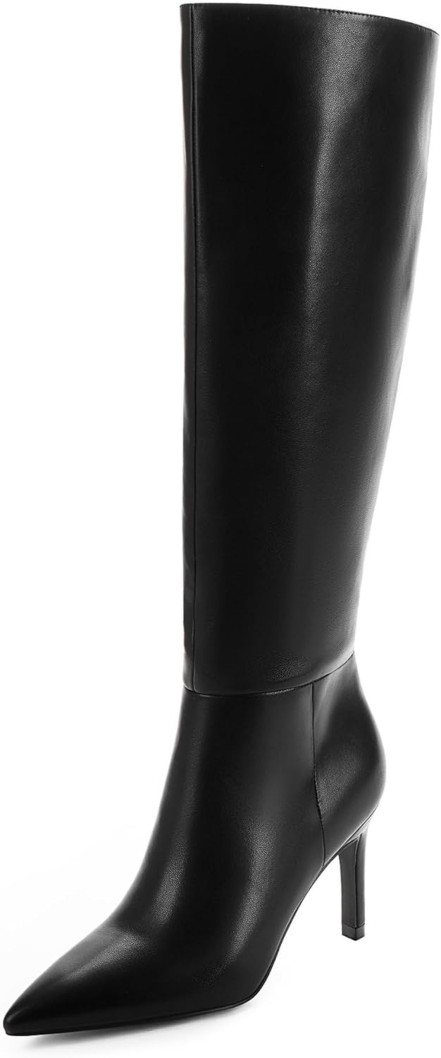 Easyfox Knee High Boots Women Pointed Toe Tall Boots 3 In Stiletto High Heel Long Boots Side Zipper Dress Knee High Boots