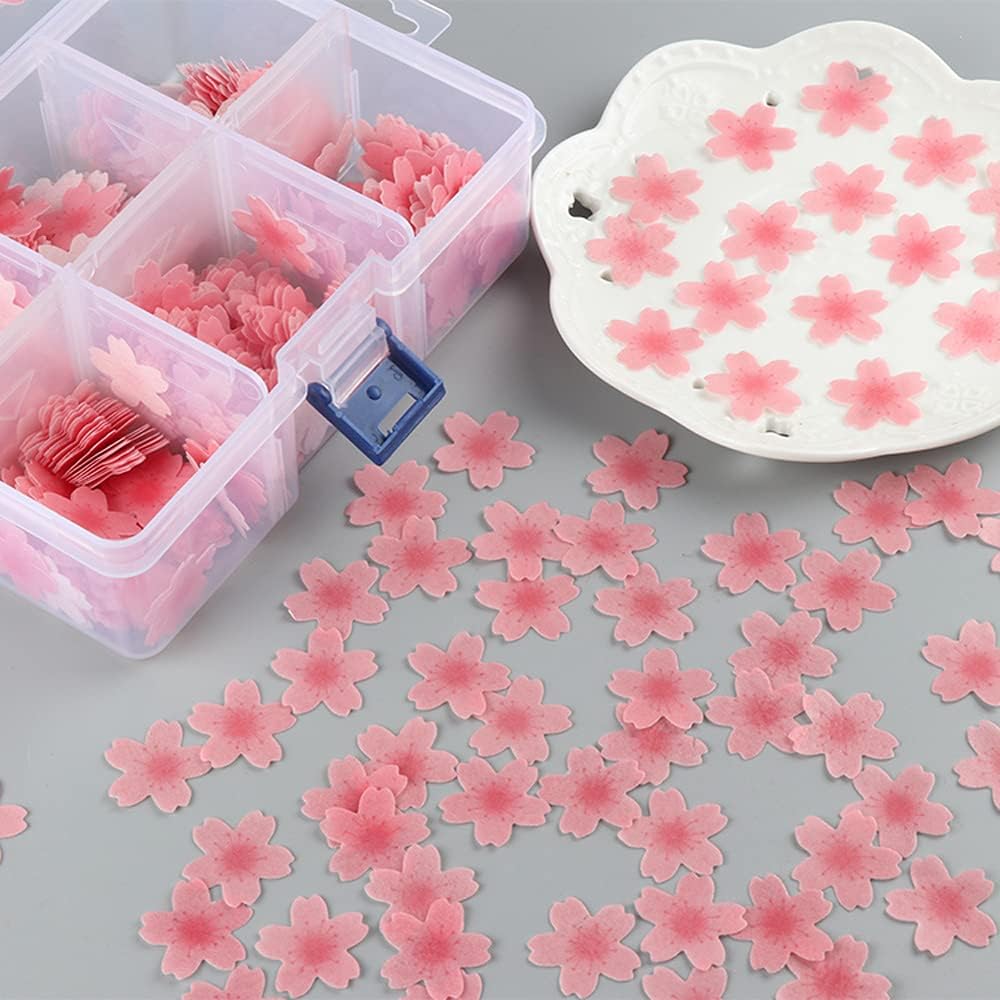 Fake Cherry Blossom Edible Pink Flowers for Cake Cupcake Decoration Set of 70