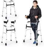 Goplus Walkers for Seniors, Foldable Standard Walker with 5’’ Wheels and Removable Padded Armrests 220lbs, Lightweight Walking Mobility Aid, Folding Platform Walker for Elderly, Handicap, Disabled