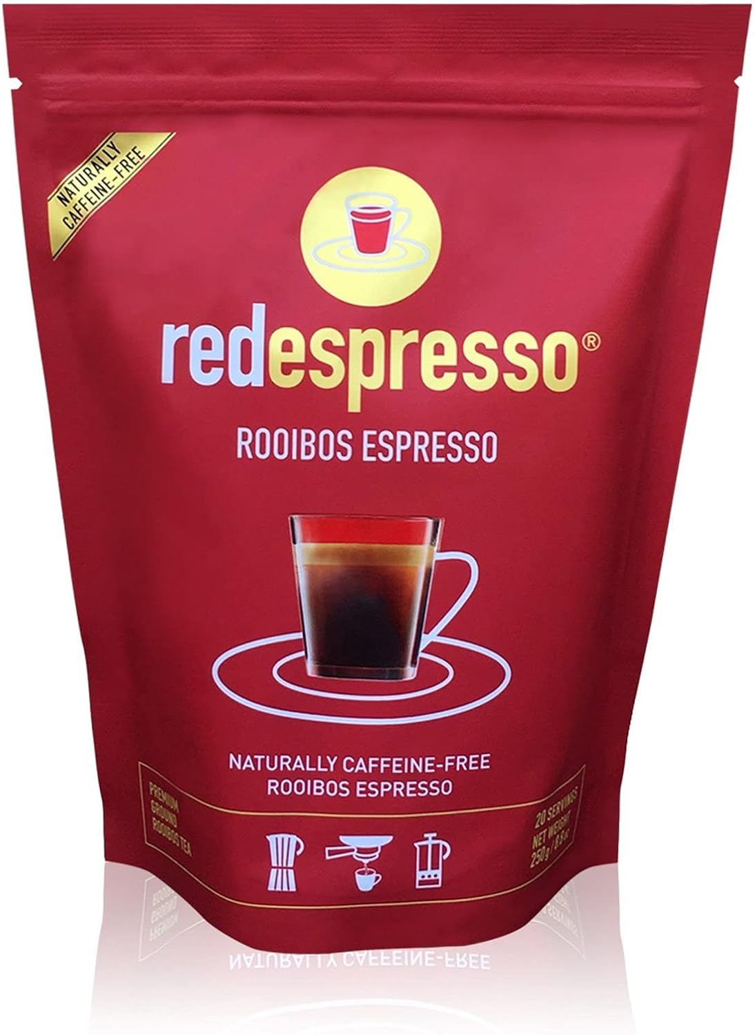 Red Espresso Rooibos Tea – Ground South African Red Tea for Espresso Machines – Caffeine-Free Herbal Brew, Coffee Alternative, Brews Like Coffee – 8.8 oz (250 g)