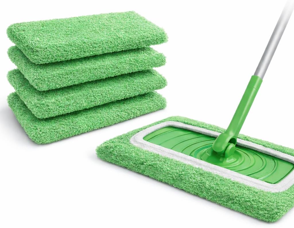 4 Pack Reusable Mop Pads Compatible with Swiffer Sweeper, Washable Microfiber Replacement Refills for Wet & Dry Floor Cleaning, Durable Mopping Cloths for Hardwood, Tile & Laminate