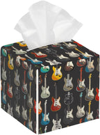 Retro Music Guitar Print Tissue Box Cover Leather Tissue Box Case Holder Decorative Facial Paper Organizer for Car Bathroom Tabletop