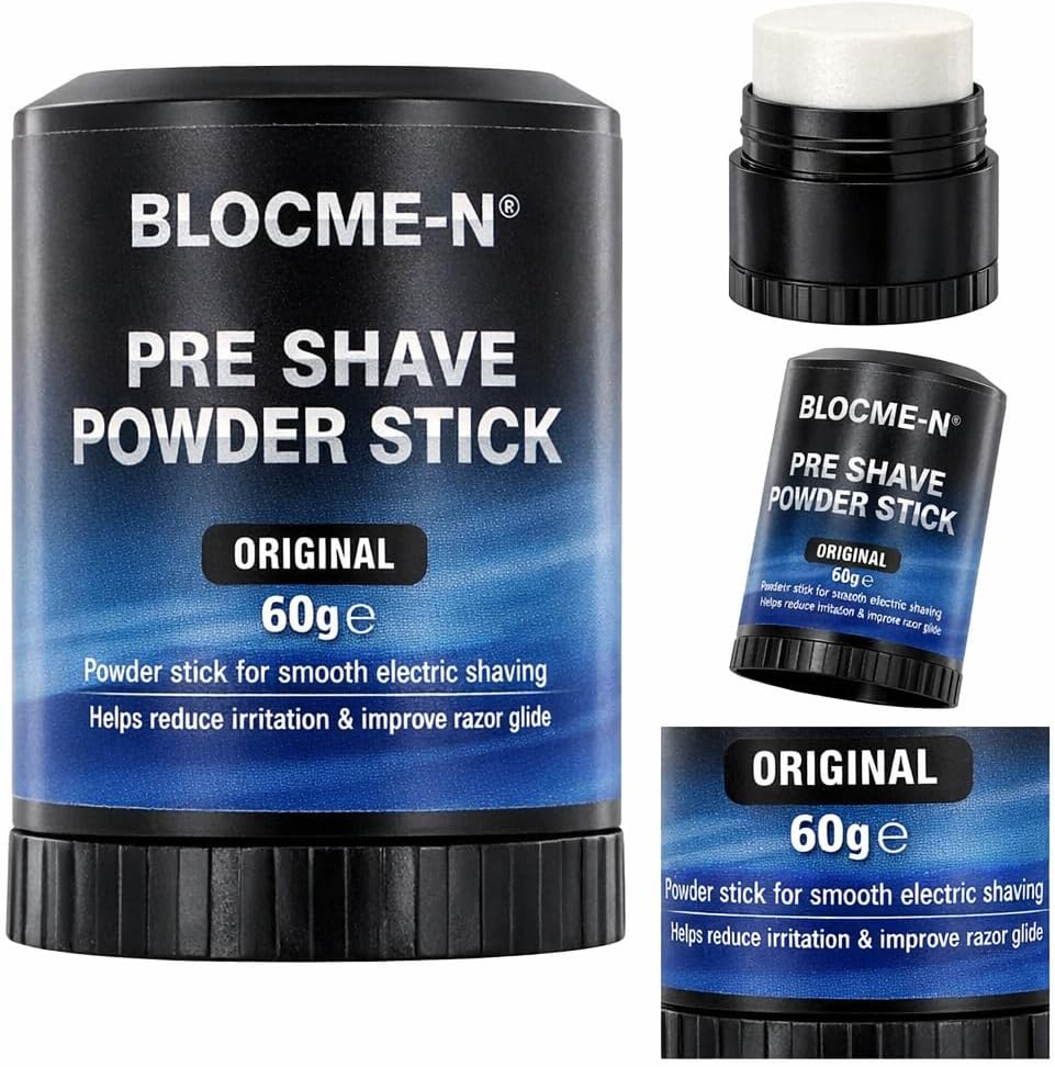 BLOCME-N Original Pre-Shave Powder Stick 60g – Electric Razor Prep Stick – Helps Reduce Irritation & Improves Razor Glide – Suitable for Sensitive Skin