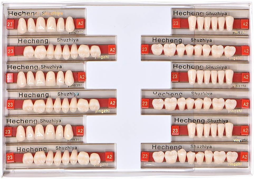 84 Pcs Dental Complete Acrylic Resin Denture False Teeth 3 Sets Synthetic Polymer Resin Denture Teeth 23 Shade A2 Upper + Lower Dental Materials