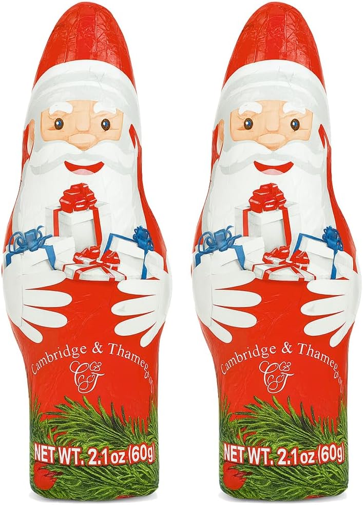 Holiday Milk Chocolate Santa Hollow Figure 2 Pack Individually Foil Wrapped Christmas Candy Party Deco Gift Stocking Stuffer