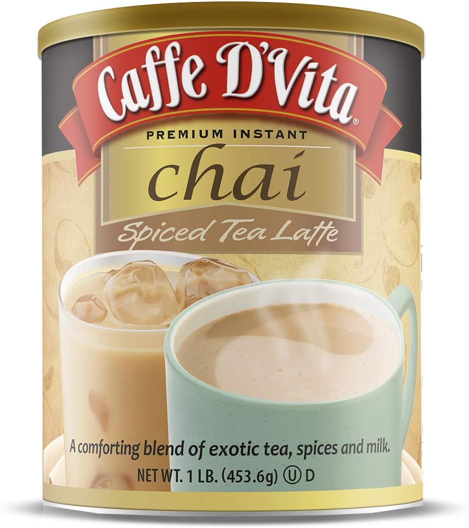 Caffe D'Vita Spiced Chai Latte Mix - Chai Tea Latte Powder Mix, Gluten Free, Chai Tea Powder, No Cholesterol, No Hydrogenated Oils, No Trans Fat, Spiced Chai Latte Powder Mix - 1 Lb Can