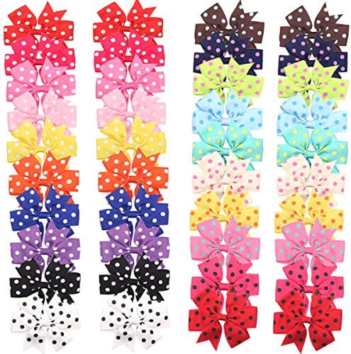 CÉLLOT 40Pcs 3 Inch Boutique Grosgrain Ribbon Pinwheel Hair Bows Alligator Clips For Girls Toddlers Hair Accessories Teens Gifts In Pairs (Polka Dot)