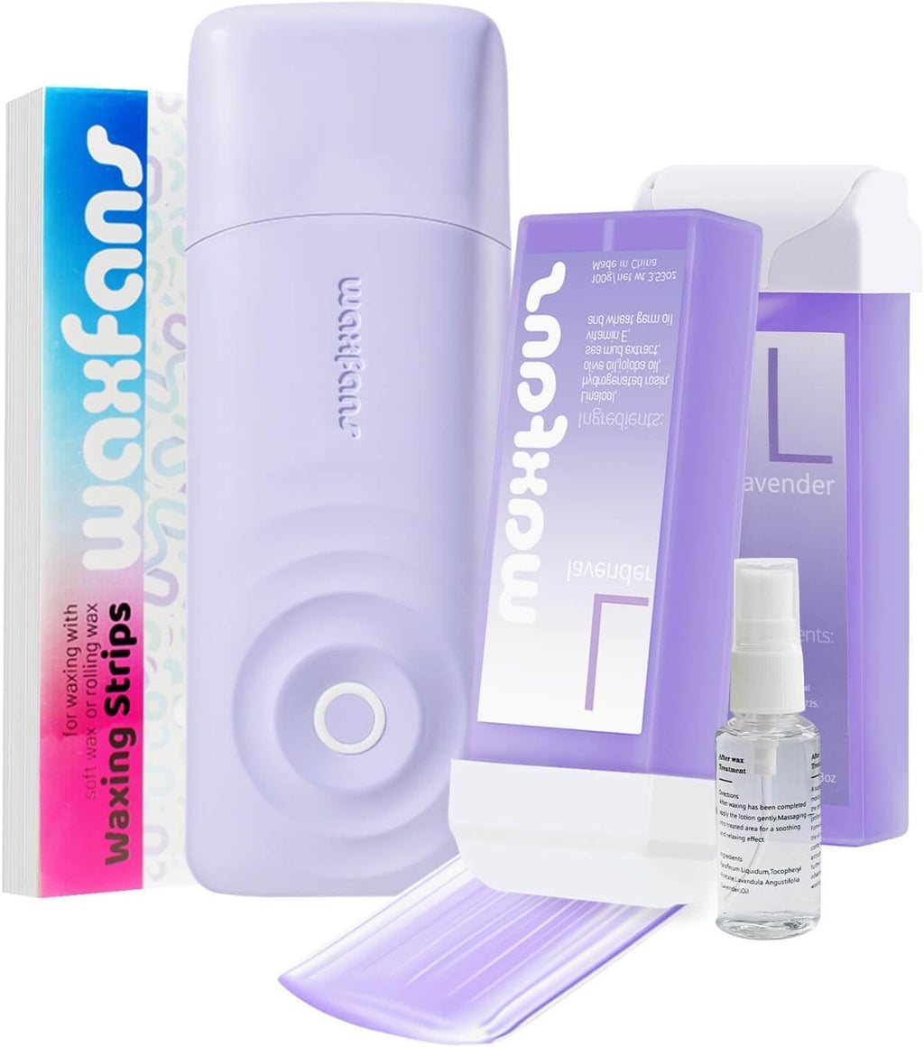 Waxfans Smart Wax Roller Kit, Roll On Wax Kit for Women & Men, Cera Para Depilar at Home Waxing Kit for Body and Legs Hair Removal, with 2 Wax Refills & 50 Wax Strips, Easy & Smooth (Purple)