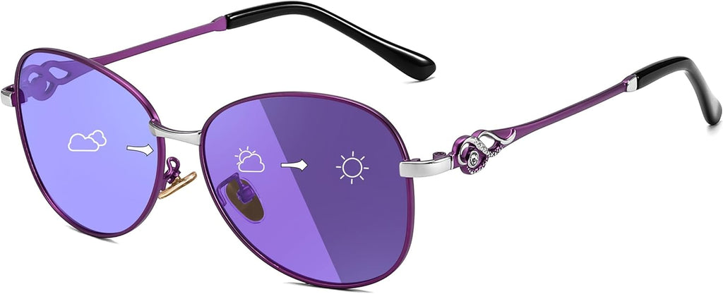 FEISEDY Oval Photochromic Polarized Sunglasses Women Retro Metal Rhinestone Sunglasses Classic UV400 Protection B1119