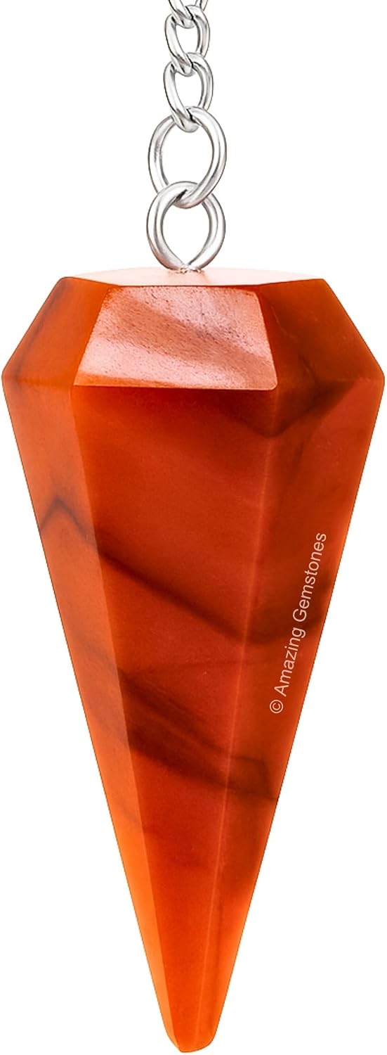 Amazing Gemstone Carnelian Crystal Pendulum for Divination - Certified Dowsing Crystals and Healing Stones for Chakra Balancing and Meditation - Enhance Reiki Spiritual Growth with Healing Crystals