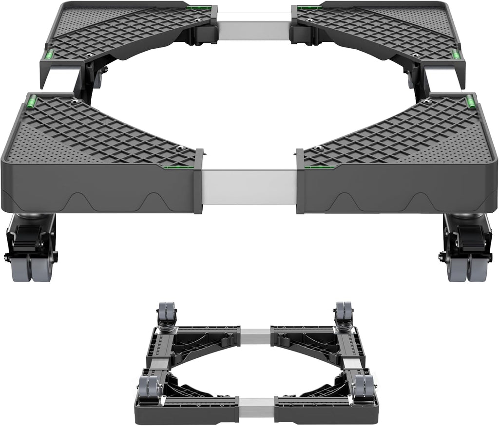 Mini Fridge Stand with 4 Locking Wheels 15.7""-23.6"" Adjustable Dolly Washing Machine Stand Universal Stand Base for Furniture Portable Refrigerator Dryer Stand (Black)