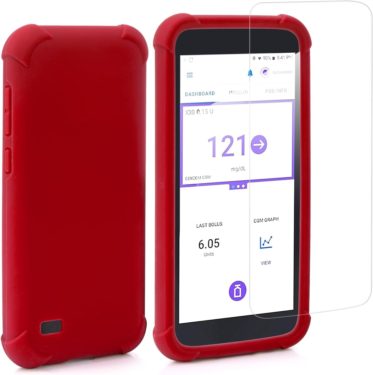 Compatible with Omnipod 5 PDM, Silicone Case & Tempered Glass Film Kit, Receiver Full Protection Set with Protective Cover & HD Screen Protector for Omnipod5, Anti-Fingerprint, Easy Installation